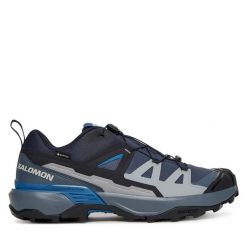 Trekkingi Salomon. Niebieskie buty trekkingowe męskie Salomon, bez wzorów, z gore-texu, sportowe, bez obcasa, bez zapięcia. Za 579.99 zł.