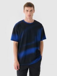 4F T-shirt oversize z nadrukiem męski - niebieski M. Niebieskie t-shirty męskie 4f, m, bez wzorów, z bawełny, bez kołnierzyka, bez ramiączek. W wyprzedaży za 39.99 zł.