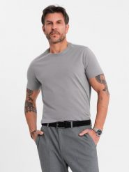 Męski klasyczny bawełniany T-shirt BASIC - szary V3 - Rozmiar: M. Szare t-shirty męskie Ombre Clothing, m, bez wzorów, z bawełny, bez kołnierzyka, bez ramiączek. W wyprzedaży za 29.99 zł.