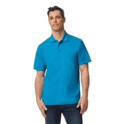 Męska Koszulka Polo Softstyle Pique. Niebieskie koszulki polo męskie GILDAN, m, bez wzorów, bez kołnierzyka, bez ramiączek. Za 49.99 zł.