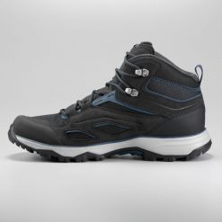 Buty turystyczne męskie Quechua MH100 MID wodoodporne. Czarne buty trekkingowe męskie QUECHUA, bez wzorów, z kauczuku, sportowe, przed kolano, bez obcasa, bez zapięcia. Za 269.99 zł.
