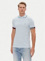Tommy Hilfiger Polo Flag Cuff MW0MW38458 Błękitny Slim Fit. Niebieskie koszulki polo męskie Tommy Hilfiger, m, bez wzorów, z bawełny, bez kołnierzyka, bez ramiączek. Za 229.99 zł.