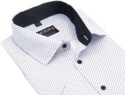 Biała koszula męska z krótkim rękawem Modini w kwadraciki DK7. Białe koszule męskie Modini Moda Męska, m, bez wzorów, z bawełny, bez kołnierzyka, bez ramiączek. W wyprzedaży za 148.50 zł.