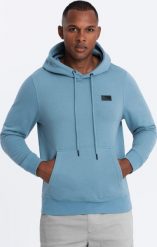 Ombre Męska dresowa bluza kangurka z kapturem i metalowym pinem błękitna V4 OM-SSNZ-0141 L. Niebieskie bluzy nierozpinane męskie Ombre, l, bez wzorów, z dresówki, bez ramiączek, z kapturem. Za 169.99 zł.