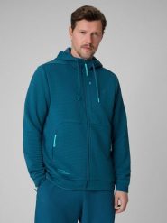 4F Bluza treningowa regular z kapturem męska - granatowa L. Niebieskie bluzy rozpinane męskie 4f, l, bez wzorów, z kapturem. Za 249.99 zł.