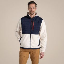 Polar Craghoppers Montadale Hybrid. Białe bluzy z polaru męskie Craghoppers, bez wzorów, z polaru, sportowe, bez ramiączek, bez kaptura. W wyprzedaży za 295.85 zł.
