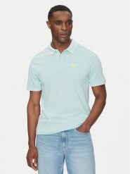 Guess Polo F5GP00 K9WF1 Turkusowy Regular Fit. Niebieskie koszulki polo męskie Guess, m, z aplikacjami, z bawełny, bez kołnierzyka, bez ramiączek. Za 159.99 zł.