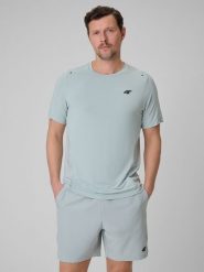 4F Koszulka regular treningowa szybkoschnąca męska - miętowa L. Niebieskie t-shirty męskie 4f, l, bez wzorów, ze skóry, sportowe, bez ramiączek. Za 129.99 zł.