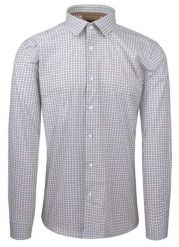 Bawełniana Koszula Elegancka, Slim - Victorio - Brązowo-Niebieski Drobny Wzór. Brązowe koszule męskie Victorio, uniwersalny, bez wzorów, z bawełny, bez kołnierzyka, bez ramiączek. Za 209.00 zł.