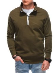 Bluza męska ze stójka rozpinaną na suwak - oliwkowa V1 - Rozmiar: L. Zielone bluzy rozpinane męskie Ombre Clothing, l, bez wzorów, z bawełny, bez ramiączek, bez kaptura. W wyprzedaży za 67.49 zł.