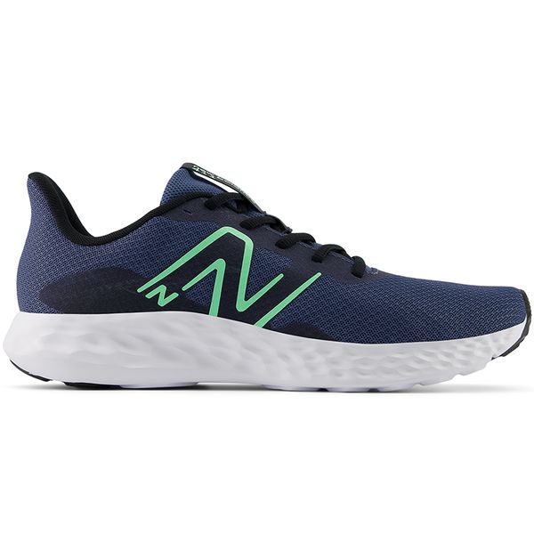 Buty męskie New Balance M411RL3 – granatowe. Niebieskie buty do biegania męskie New Balance, bez wzorów, bez zapięcia, do biegania. Za 229.99 zł.