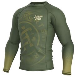 Koszulka sportowa męska Rashguard do MMA EXTREME HOBBY BADGE. Zielone bielizna termoaktywna męska EXTREME HOBBY, m, bez wzorów, z bawełny, bez ramiączek, do biegania. Za 209.00 zł.