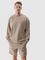 4F Spodenki dresowe męskie - beżowe L. Brązowe szorty męskie 4f, bez wzorów, z bawełny, sportowe. W wyprzedaży za 69.99 zł.