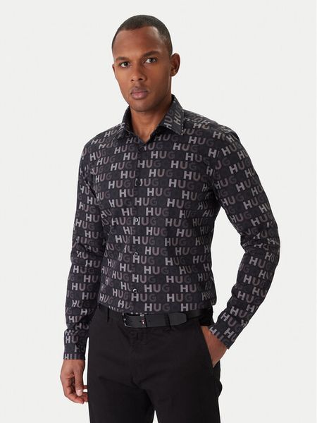 HUGO Koszula Ermo 50555775 Czarny Casual Fit. Czarne koszule męskie Hugo, m, bez wzorów, z bawełny, bez kołnierzyka, bez ramiączek. Za 499.99 zł.