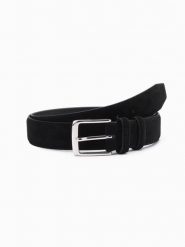 Jednobarwny męski pasek z naturalnego zamszu – czarny V1 - Rozmiar: L/XL. Czarne paski męskie Ombre Clothing, bez wzorów, ze skóry, eleganckie. W wyprzedaży za 89.99 zł.