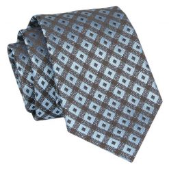 Męski Krawat - Niebieski z Brązem - Angelo di Monti. Niebieskie krawaty i muchy męskie Angelo di Monti, bez wzorów, z tkaniny, eleganckie. Za 45.00 zł.