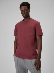 4F T-shirt regular gładki męski - burgundowy S. Czerwone t-shirty męskie 4f, m, bez wzorów, z bawełny, bez kołnierzyka, bez ramiączek. Za 79.99 zł.