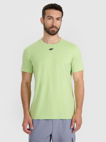 4F Koszulka treningowa szybkoschnąca męska - zielona S. Zielone t-shirty męskie 4f, m, bez wzorów, z elastanu, bez kołnierzyka, bez ramiączek. Za 99.99 zł.