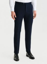 PAKO LORENTE – Granatowe spodnie ganiturowe. Niebieskie eleganckie spodnie męskie Pako Lorente, bez wzorów, z elastanu, eleganckie. Za 599.99 zł.