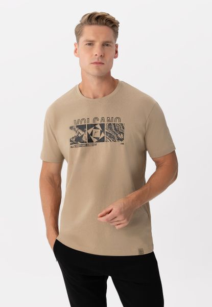 T-shirt z outdoorowym nadrukiem, Comfort Fit, T-KELLY. Brązowe t-shirty męskie Volcano, l, bez wzorów, z bawełny, bez kołnierzyka, bez ramiączek. Za 69.99 zł.