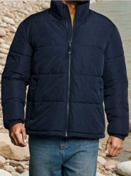 Kurtka puffer - granatowy. Niebieskie kurtki męskie Sinsay, l, bez wzorów, bez ramiączek, bez kaptura. Za 99.99 zł.