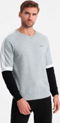 Ombre Trójkolorowa męska bluza dresowa z raglanowymi rękawami szara V1 OM-SSNZ-22FW-003 XL. Szare bluzy nierozpinane męskie Ombre, m, bez wzorów, z dresówki, bez ramiączek, bez kaptura. Za 169.99 zł.