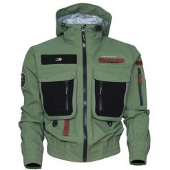 Kurtka wędkarska do brodzenia Taimen Bomber. Zielone kurtki męskie TAIMEN, m, bez wzorów, bez ramiączek, bez kaptura. Za 699.99 zł.