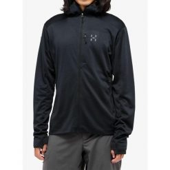 Bluza z kapturem męska Haglofs L.I.M Mid Fast II Hood. Czarne bluzy nierozpinane męskie Haglöfs, l, bez wzorów, bez ramiączek, z kapturem. Za 580.99 zł.