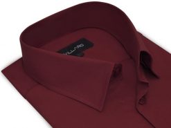 Bordowa gładka koszula męska VILLARO 04L. Czerwone koszule męskie Mmer / Villaro - Koszule męskie, l, bez wzorów, z bawełny, bez kołnierzyka, bez ramiączek. W wyprzedaży za 148.50 zł.