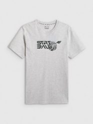 4F T-shirt regular z nadrukiem męski - szary L. Szare t-shirty męskie 4f, l, bez wzorów, z bawełny, bez kołnierzyka, bez ramiączek. Za 69.99 zł.