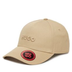 Czapka z daszkiem HUGO. Brązowe czapki męskie Hugo, bez wzorów. Za 119.99 zł.