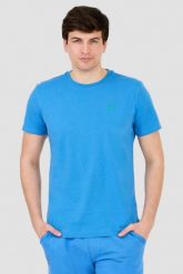 LA MARTINA Błękitny t-shirt z małym logo. Niebieskie t-shirty męskie La Martina, m, bez wzorów, bez kołnierzyka, bez ramiączek. W wyprzedaży za 159.99 zł.