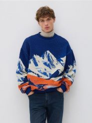 Bluza z nadrukiem - granatowy. Niebieskie bluzy nierozpinane męskie Reserved, l, bez wzorów, z dzianiny, bez ramiączek, bez kaptura. Za 249.99 zł.