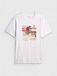 4F T-shirt relaxed z nadrukiem męski - biały XL. Białe t-shirty męskie 4f, m, bez wzorów, z bawełny, bez kołnierzyka, bez ramiączek. Za 79.99 zł.