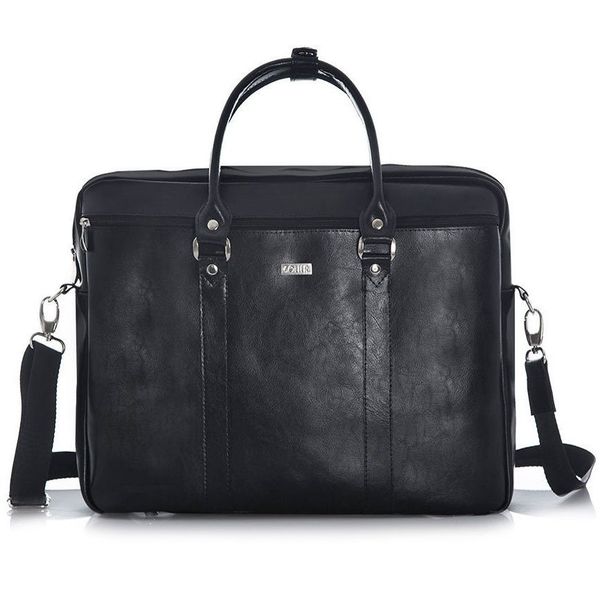 Skórzana torba męska na laptopa 17" Solier czarna. Czarne torby na laptopa męskie Solier, bez wzorów, ze skóry. Za 494.99 zł.