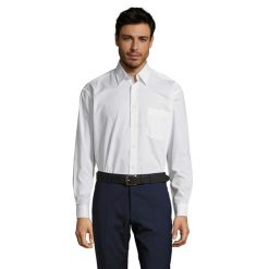 Męska Koszula Z Długim Rękawem Baltimore 95 Poplin. Białe koszule męskie SOL'S, l, bez wzorów, casualowe, bez kołnierzyka, bez ramiączek. Za 124.99 zł.