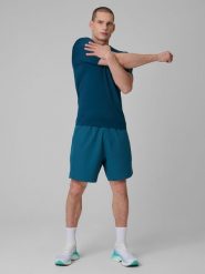 4F Spodenki treningowe szybkoschnące męskie - turkusowe XL. Niebieskie szorty sportowe męskie 4f, bez wzorów, z tkaniny, sportowe. Za 149.99 zł.