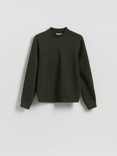 Bluza ze stójką - ciemnozielony. Zielone bluzy nierozpinane męskie Reserved, l, bez wzorów, z bawełny, bez ramiączek, bez kaptura. Za 99.99 zł.