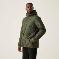 Kurtka turystyczna męska Falkner pikowana. Brązowe kurtki męskie Regatta, m, bez wzorów, z poliesteru, sportowe, bez ramiączek, z kapturem. Za 159.99 zł.