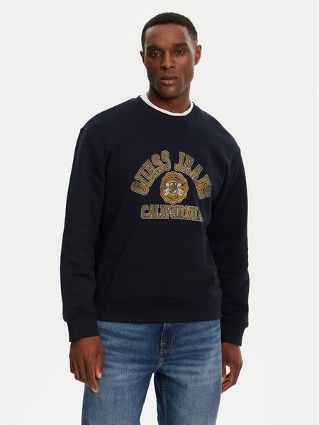 Guess Jeans Bluza M5RQ40 KCPR1 Granatowy Regular Fit. Niebieskie bluzy nierozpinane męskie Guess Jeans, l, z aplikacjami, z bawełny, bez ramiączek, bez kaptura. Za 189.99 zł.