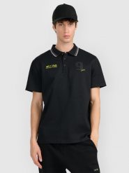 4F Koszulka polo regular męska 4F x Robert Lewandowski - czarna XL. Czarne koszulki polo męskie 4f, m, bez wzorów, z bawełny, klasyczne, bez kołnierzyka, bez ramiączek. Za 129.99 zł.