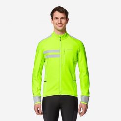 Kurtka zimowa na rower szosowy Van Rysel EDR Endurance EN17353. Żółte kurtki treningowe męskie VAN RYSEL, na zimę, s, bez wzorów, z materiału, bez kaptura, rowerowe. Za 349.99 zł.