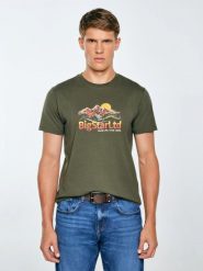 Koszulka męska z nadrukiem khaki Mifer 303. Zielone t-shirty męskie Big Star, l, bez wzorów, z bawełny, bez kołnierzyka, bez ramiączek. Za 99.99 zł.