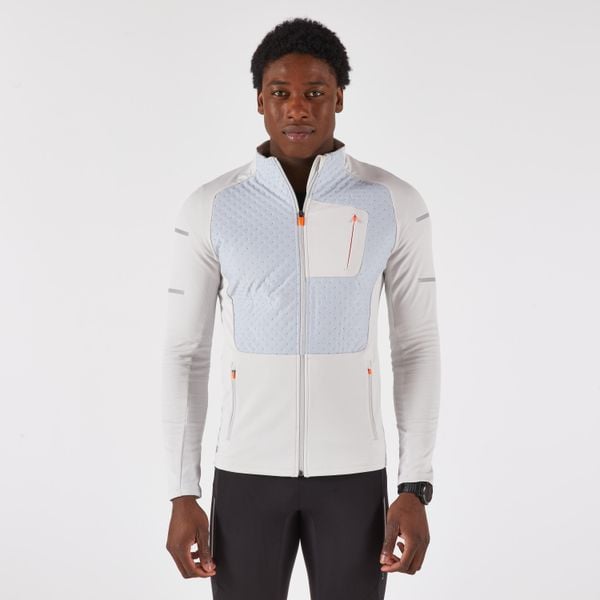 Bluza do biegania męska Kiprun Run 900 Warm ocieplana. Szare bluzy rozpinane męskie KIPRUN, na zimę, m, bez wzorów, z meshu, sportowe, bez ramiączek, bez kaptura. Za 179.99 zł.