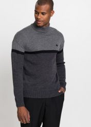 Sweter z golfem. Szare swetry męskie bonprix, bez wzorów, bez kołnierzyka, bez ramiączek. Za 97.99 zł.