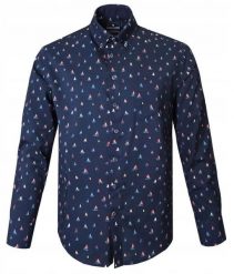 Granatowa Koszula o Prostym Kroju w Żaglówki - Pako Jeans. Niebieskie koszule męskie Pako Jeans, l, bez wzorów, z bawełny, bez kołnierzyka, bez ramiączek. Za 199.00 zł.