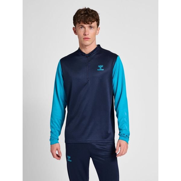 Półzapinana bluza dresowa Hummel On-Grid. Niebieskie bluzy rozpinane męskie HUMMEL, bez wzorów, z dresówki, sportowe, bez ramiączek, bez kaptura. Za 191.00 zł.