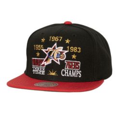 Czapka typu snapback Mitchell & Ness Champ Is Here Philadelphia 76ers. Czarne czapki męskie Mitchell & Ness, bez wzorów. Za 214.50 zł.