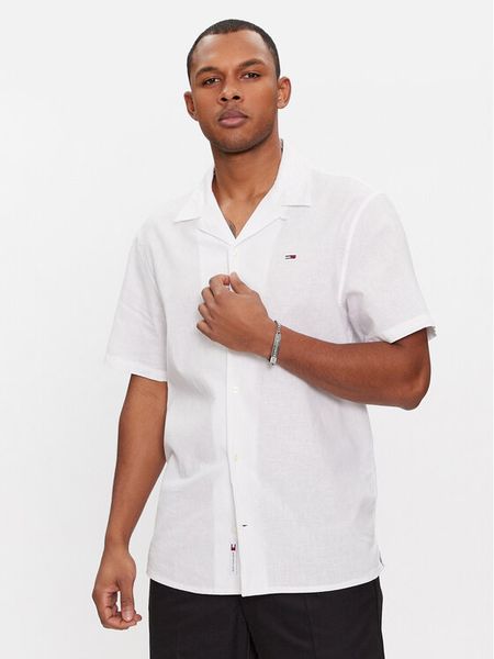 Tommy Jeans Koszula Camp DM0DM18963 Biały Regular Fit. Białe koszule męskie Tommy Jeans, m, bez wzorów, z jeansu, bez kołnierzyka, bez ramiączek. Za 169.99 zł.