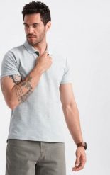 Ombre Męska koszulka polo jednokolorowa BASIC z dzianiny pique - szara V20 OM-POBS-0100 M. Szare koszulki polo męskie Ombre, m, bez wzorów, z dzianiny, bez kołnierzyka, bez ramiączek. Za 79.99 zł.